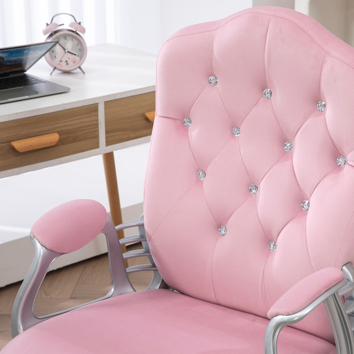 Vinsetto Velvet-Feel Office Chair with Diamanté Back & Adjustable Tilt – Pink Desk Chair