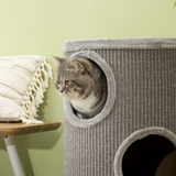 PawHut Cat Barrel Tree Tower for Indoor Cats and Kittens with Sisal Cover and Cosy Platform – Light Grey