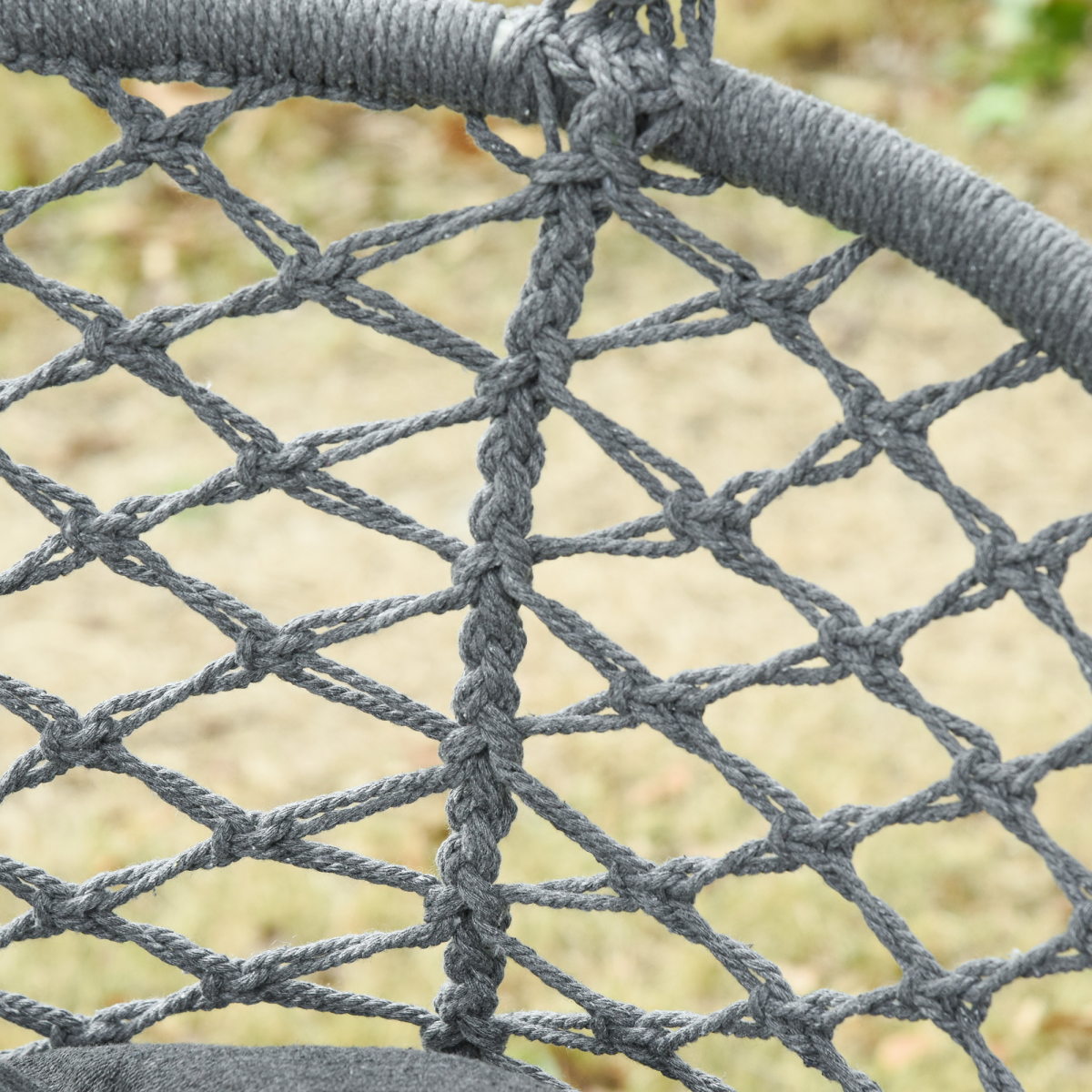 Outsunny Large Macramé Hanging Hammock Chair with Metal Frame – Two-Seater Boho Swing, Dark Grey