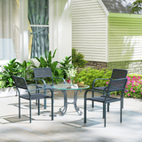Outsunny Set of 4 Stackable Garden Chairs with Rattan Effect & Steel Frame – Space-Saving Patio Seating, Dark Grey