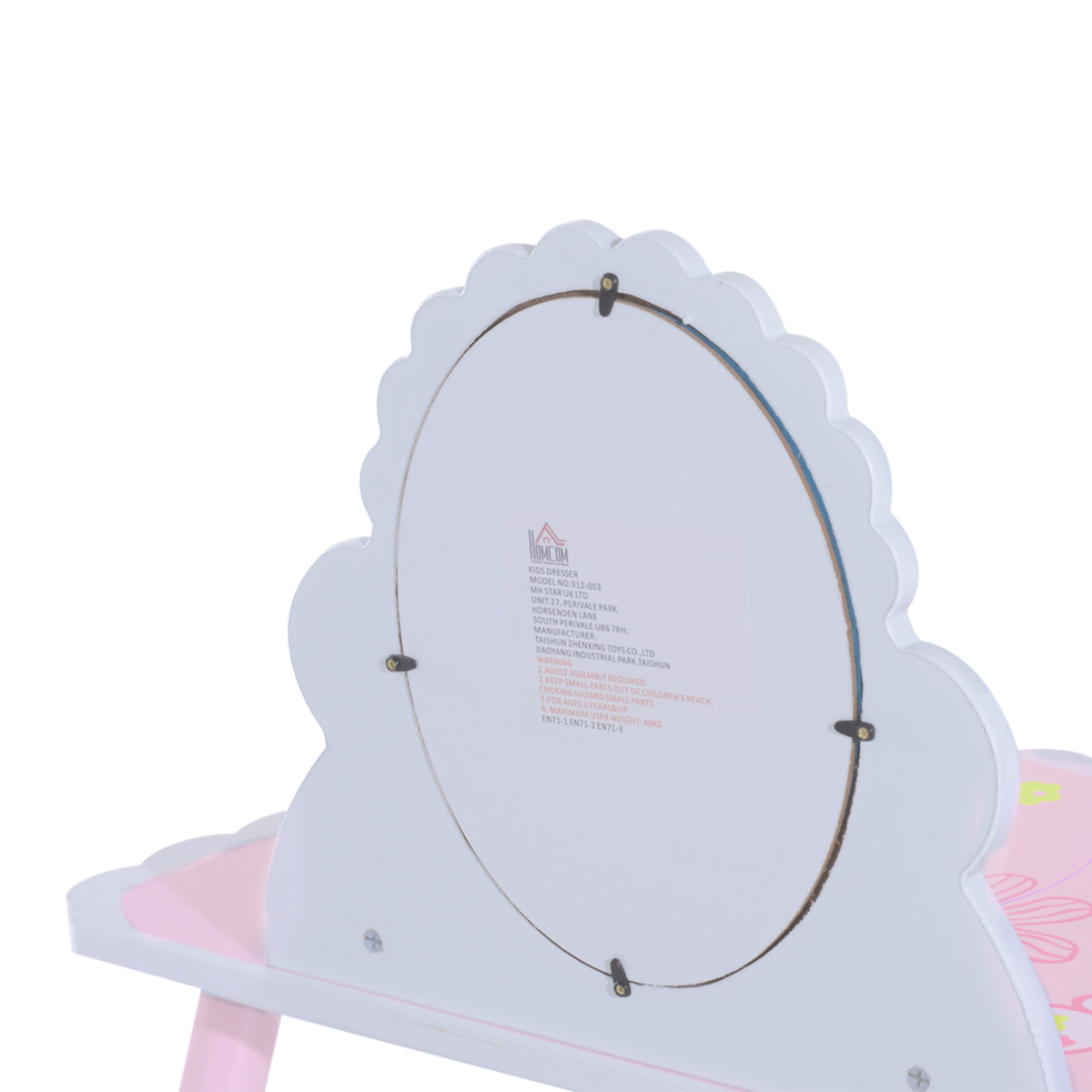 HOMCOM Kids Dressing Table and Chair Set with Mirror – Pink Make-Up Play Desk with Butterfly Patterns