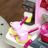 AIYAPLAY Kids Play Kitchen with 33 Accessories, Lights, Sounds and Storage – Pretend Cooking Toy, Pink