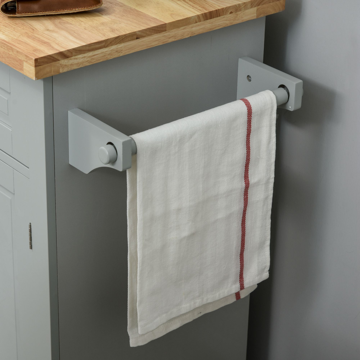 HOMCOM Rolling Kitchen Island Cart with Rubberwood Top, Spice Rack & Towel Rack – Mobile Kitchen Trolley