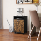 HOMCOM 60cm Mobile Storage Cabinet with Drawers, Open Shelf and Lockable Wheels – Home Office, Rustic Brown