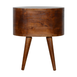 Artisan Furniture Chestnut Rounded Bedside Table with 2 Mini Drawers – Solid Mango Wood, Dark Brown