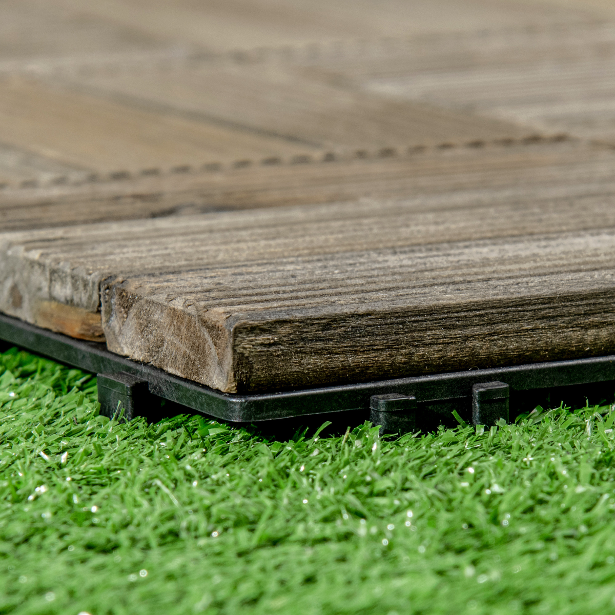 Outsunny 27-Pack Interlocking Decking Tiles, 30 x 30cm – Outdoor Garden Flooring, Grey