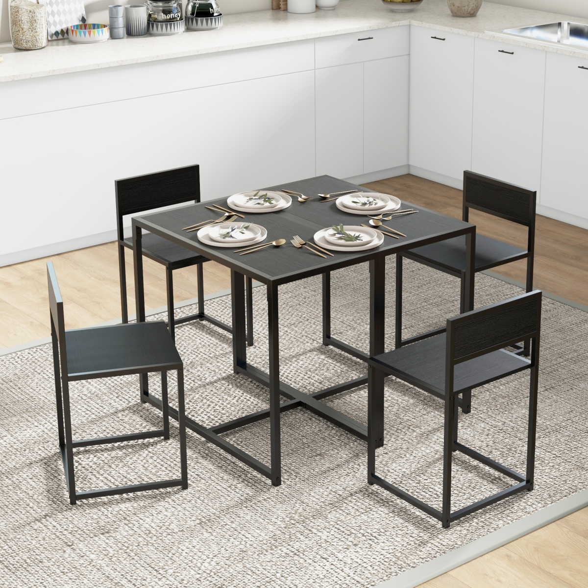 HOMCOM 3 Piece Metal Frame Dining Table & Stool Set – Compact Kitchen Dining for Two, Black