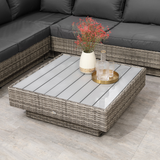Outsunny Rattan Sectional Corner Sofa Set with Coffee Table & Padded Cushions – Patio Furniture, Light Grey