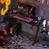 Steel Gaming Desk with Cup Holder & Headphone Hook – Large Desktop, Adjustable Feet, Black