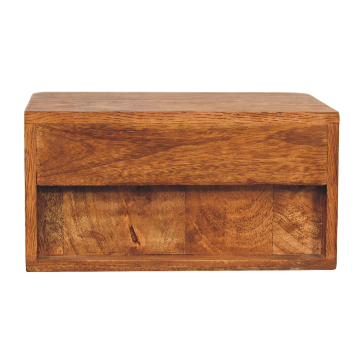 Artisan Furniture Aurelia Wall Mounted Bedside Table, 1 Drawer & Brass Ring Pull – Tiger Oak Finish, Brown