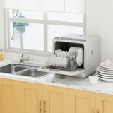 HOMCOM Worktop Dishwasher with 4 Place Settings & 6 Programs – Compact Countertop Design, Silver Tone