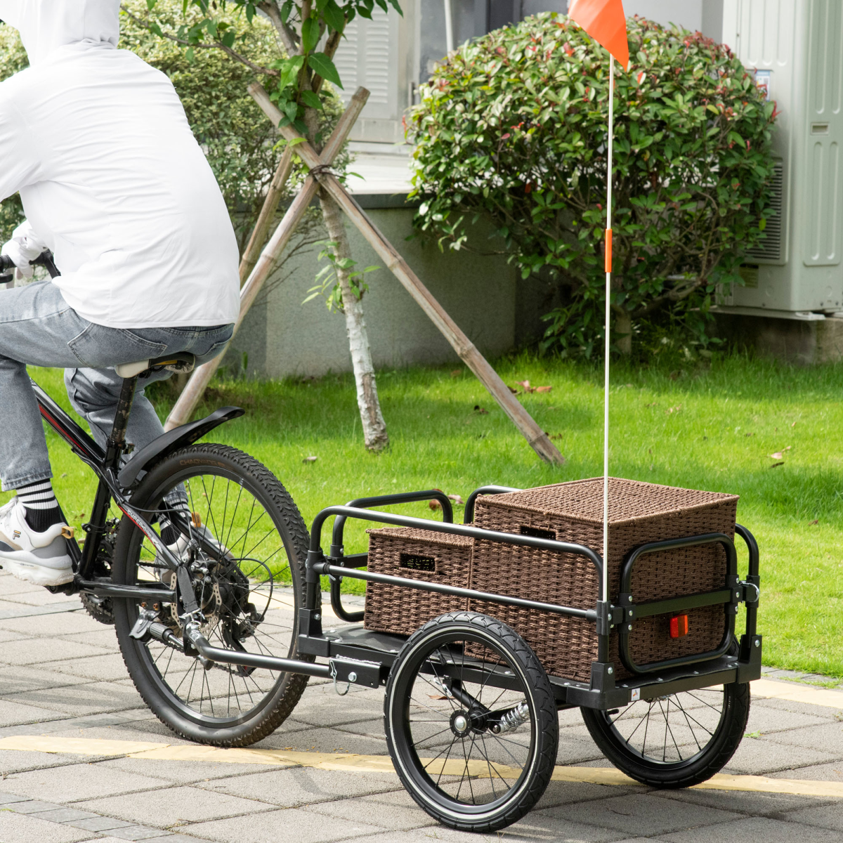 HOMCOM Folding Bike Trailer with Suspension & Quick-Release Wheels – Steel Cargo Wagon, 40kg Capacity, Black