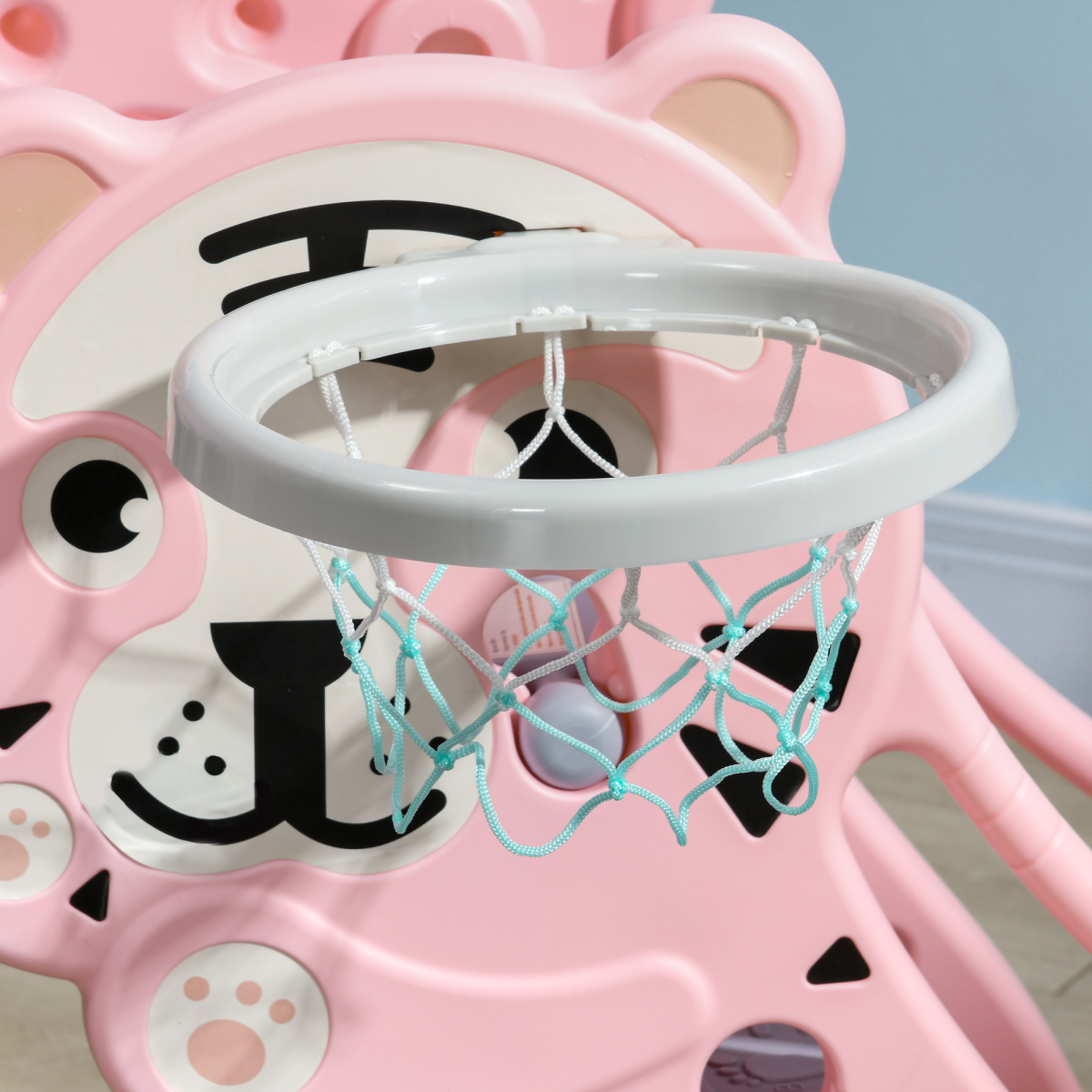 AIYAPLAY Kids Slide with Basketball Hoop and Basketball – Indoor Play Slide for 18-36 Months, Pink