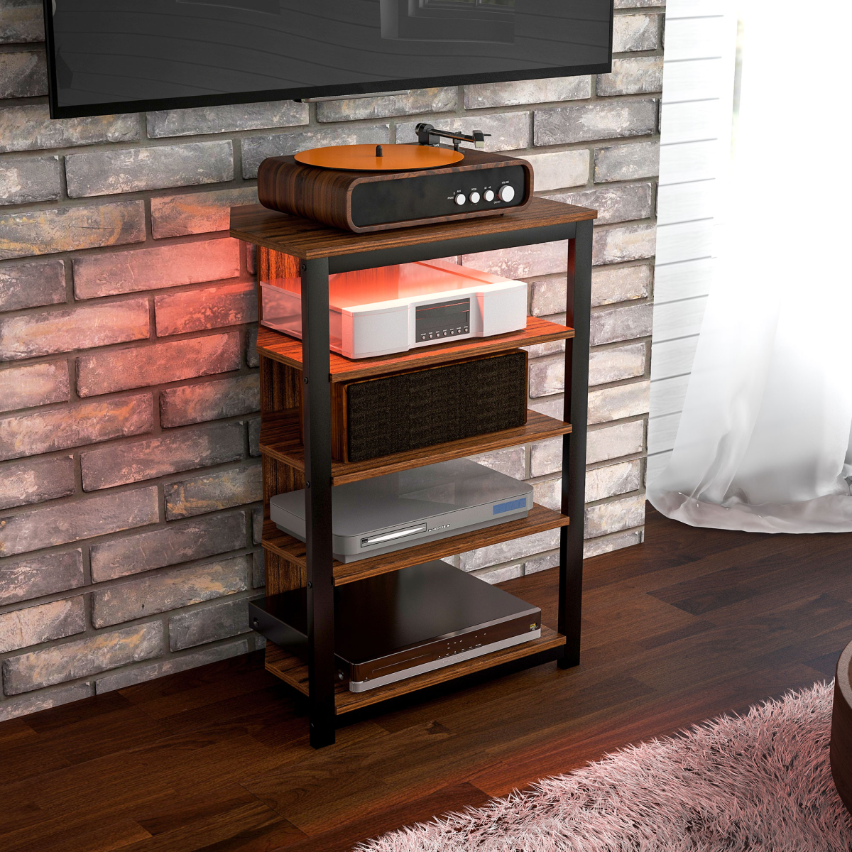 HOMCOM Corner TV Stand with RGB LED Lights and 4-Tier Open Shelves – Compact TV Unit for TVs up to 29 Inches