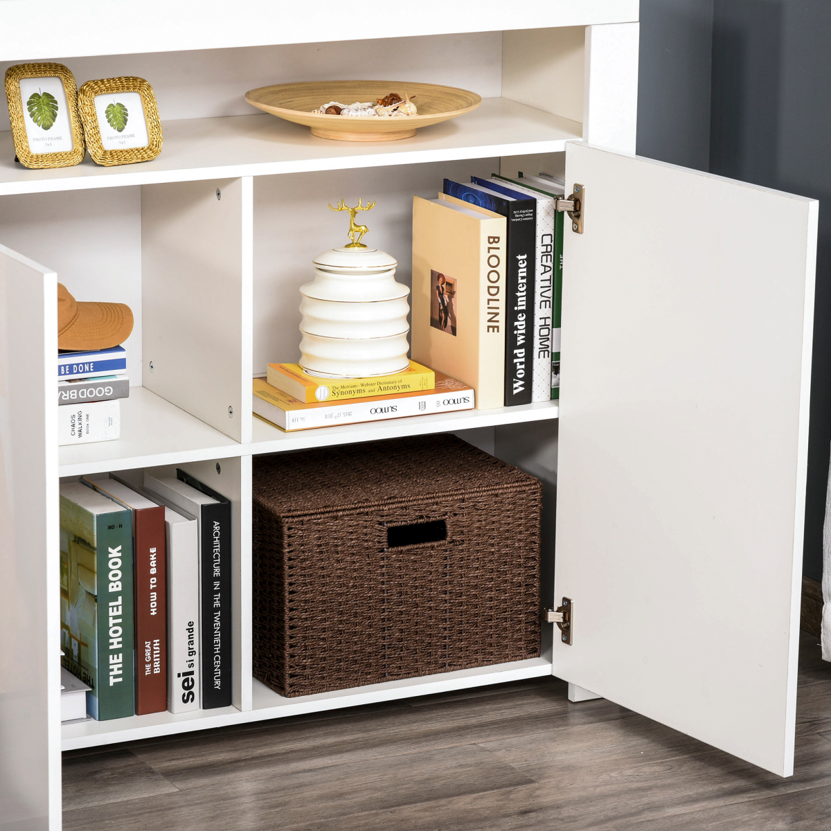 HOMCOM High Gloss LED Sideboard Cabinet with RGB Lighting – Modern Living Room Storage, White