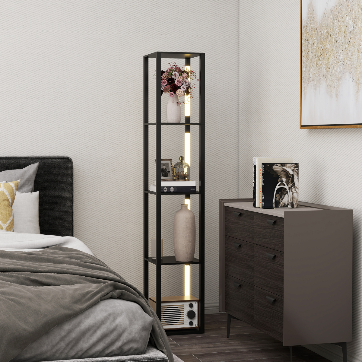 HOMCOM Standing Floor Lamp with Foot Switch – Black