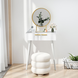 HOMCOM Modern Dressing Table with 2 Drawers & Round Mirror – Bedroom Vanity Table, White