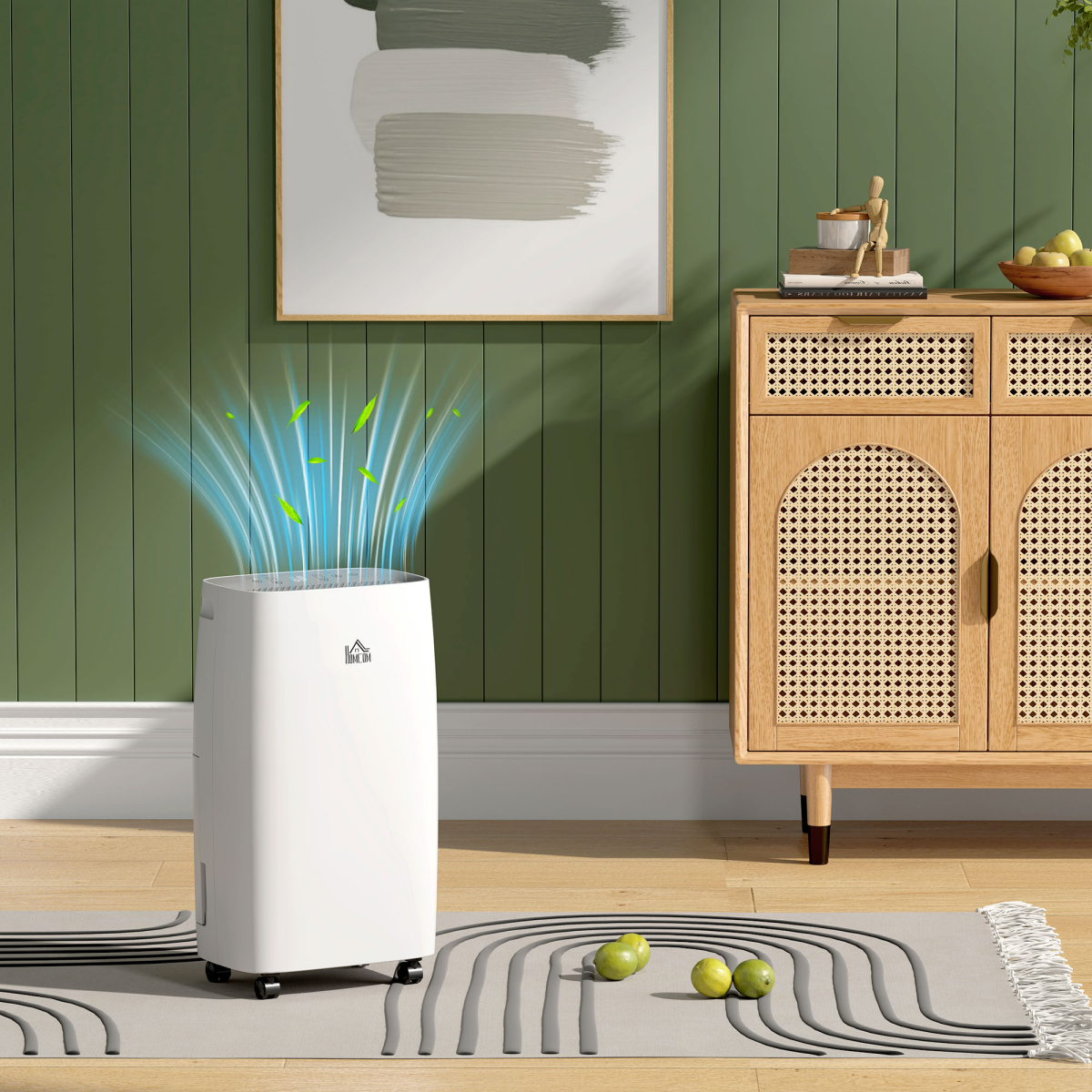 HOMCOM 12L/Day Dehumidifier with 24H Timer & 2 Fan Speeds – Damp and Condensation Control