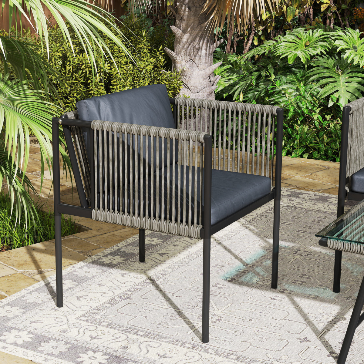 Outsunny 4 Seater Rattan Garden Furniture Set with Tempered Glass Coffee Table – Outdoor Sofa Set, Grey