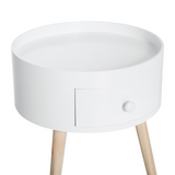 HOMCOM Round Coffee Table with Pull-Out Drawer and Wooden Legs – Living Room & Office Side Table, White
