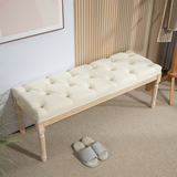 HOMCOM Upholstered End of Bed Bench, Button-Tufted Linen-Touch Ottoman, Cream White