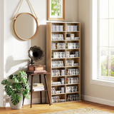 HOMCOM CD & DVD Storage Tower with 18 Compartments – Holds 640 CDs or 360 DVDs, Natural Wood Finish