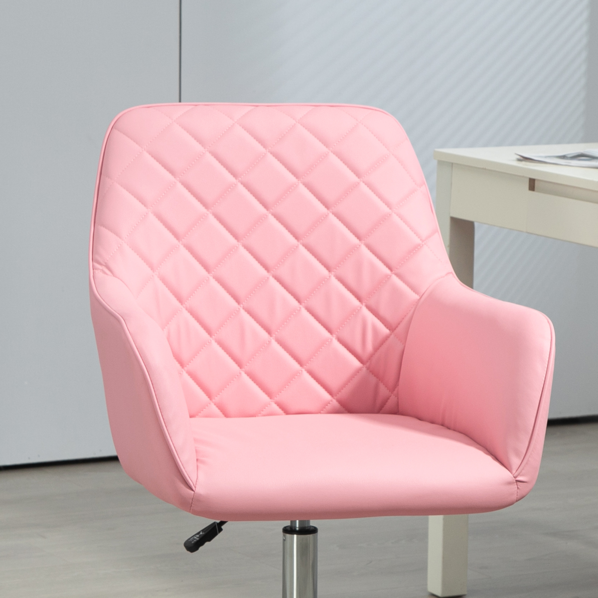 Vinsetto Leather-Feel Swivel Home Office Chair with High Back & Armrests – Pink