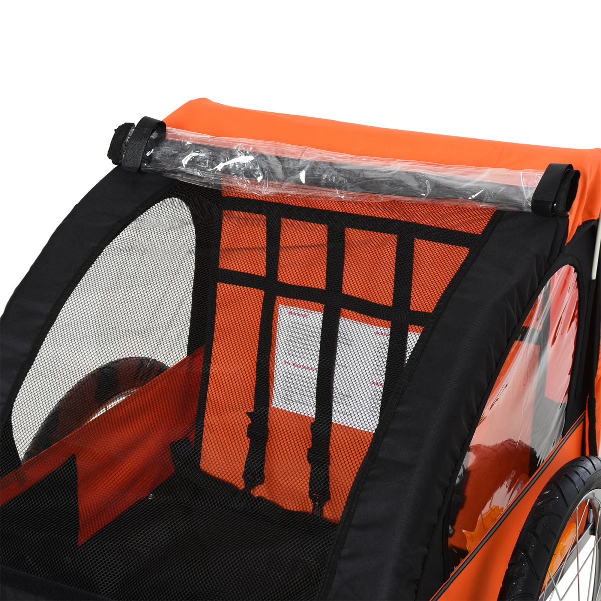 HOMCOM 2-Seat Child Bike Trailer with Steel Frame, Five-Point Harnesses & Roll-Up Door – Kids Trailer, Orange