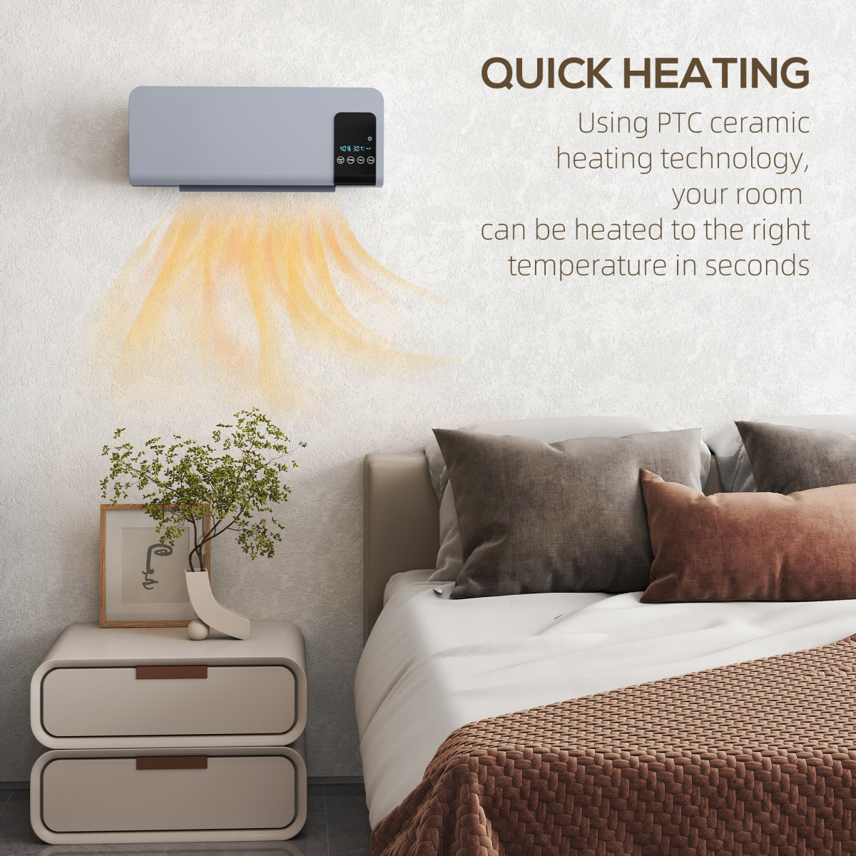 HOMCOM 2000W Wall-Mounted Ceramic Heater with Remote Control – Oscillating, 12-Hour Timer, LED Display, Grey