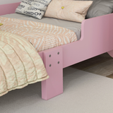 ZONEKIZ Toddler Bed Frame with Cat Design and Guardrails – Low Kids Bed for Ages 3–6, Pink
