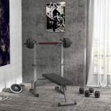 HOMCOM Foldable Adjustable Weight Bench with Barbell Rack & Dip Station – Home Gym Bench Press Station
