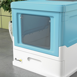 PawHut Hooded Cat Litter Box with Top Exit, Scoop & Removable Tray – Enclosed Pet Toilet, Light Blue