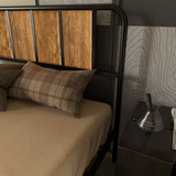 HOMCOM Retro Steel Double Bed Frame with Wood-Effect Headboard & Slatted Base, 145 x 199cm – Brown