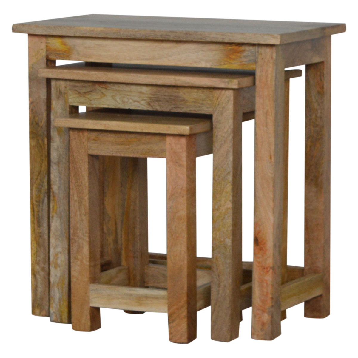 Artisan Furniture Country Solid Wood Stool Set of 3 – Hand Distressed Space-Saving Stools & Side Tables, Beige