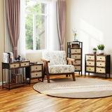 HOMCOM Bedside Table with 2 Rattan Drawers, Steel Legs and Adjustable Feet – Bedroom Storage, Rustic Brown