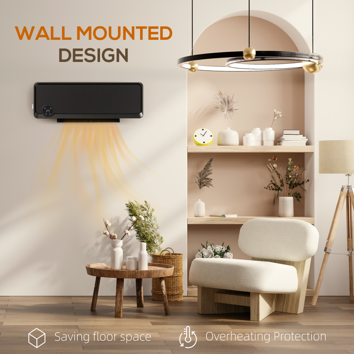 HOMCOM 1000W/2000W Wall Downflow Heater with 12-Hour Timer & Remote – 10-49°C, 30° Oscillation, Black