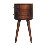 Artisan Furniture Mini Rounded Bedside Table with 2 Drawers – Solid Mango Wood, Chestnut Finish, Brown