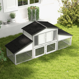 PawHut Large Two-Tier Rabbit Hutch with Run, Tray & Ramp – Wooden Guinea Pig House, Grey