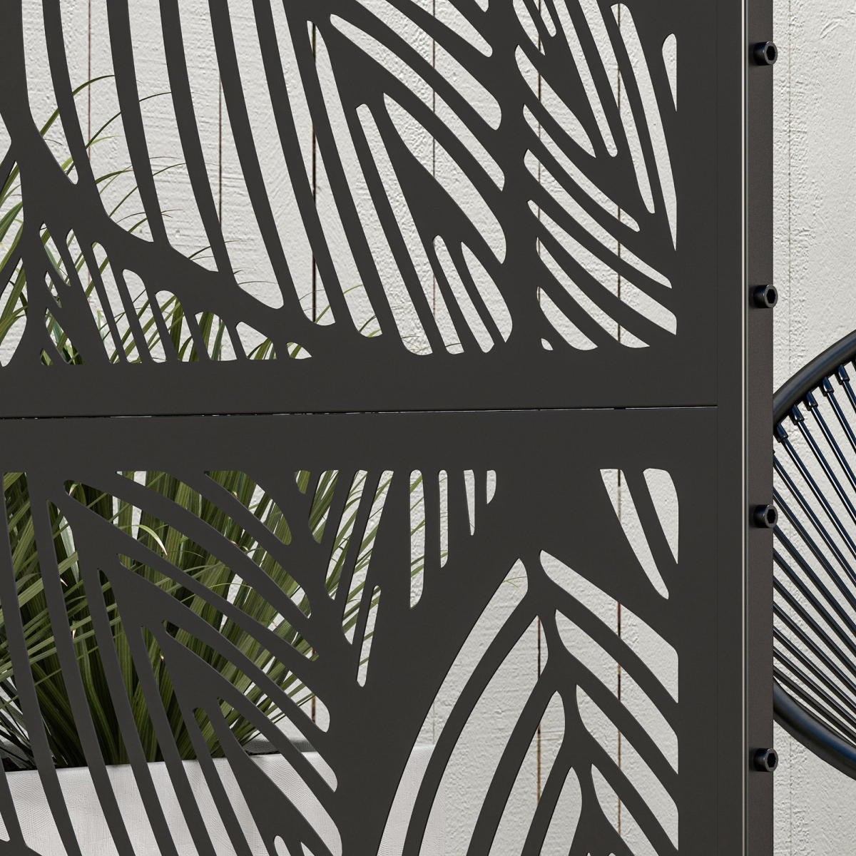 Outsunny 3-Panel Steel Leaf Garden Privacy Screen with Stand & Trellis – 6.5ft Decorative Space Divider, Black