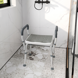 HOMCOM Rust-Free Aluminium Bath Chair with 6-Level Adjustable Height and Anti-Slip Mats – Bathing Seat, Grey