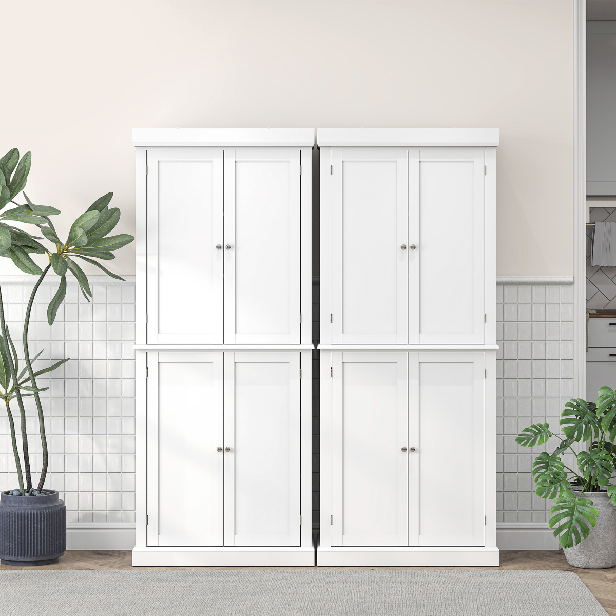 HOMCOM Freestanding Kitchen Cupboard with Six Inner Shelves, Four Adjustable – Larder Storage Cabinet, White