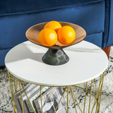 HOMCOM Set of 2 Nesting Side Tables with Marble-Effect Removable Top and Basket – Gold Steel Frame, White