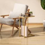 HOMCOM C-Shaped Side Table with Tempered Glass Top – Space-Saving Sofa End Table, Gold