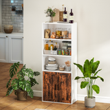 HOMCOM 5-Tier Bookcase with Double-Door Cupboard and Adjustable Shelf – Tall Storage Bookshelf, Rustic Brown