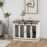 PawHut Dog Crate Furniture with Divider & Large Tabletop – Double Dog Cage for Small to Large Dogs, White