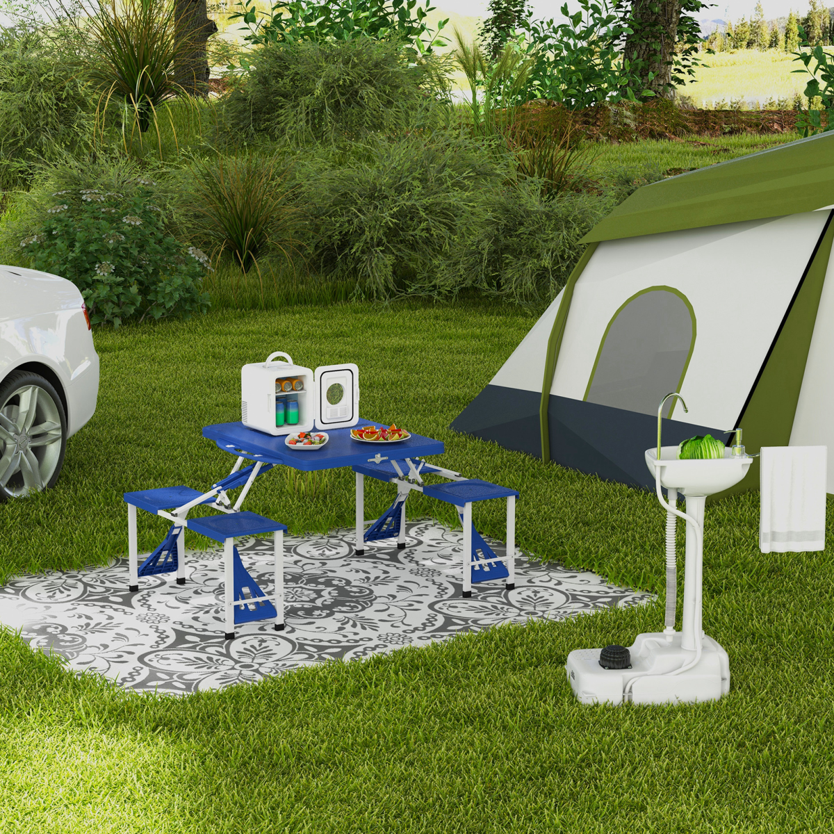 Outsunny Portable Camping Sink with 17L Tank, Foot Pump, Towel Holder & Soap Dispenser – Outdoor Hand Wash Station