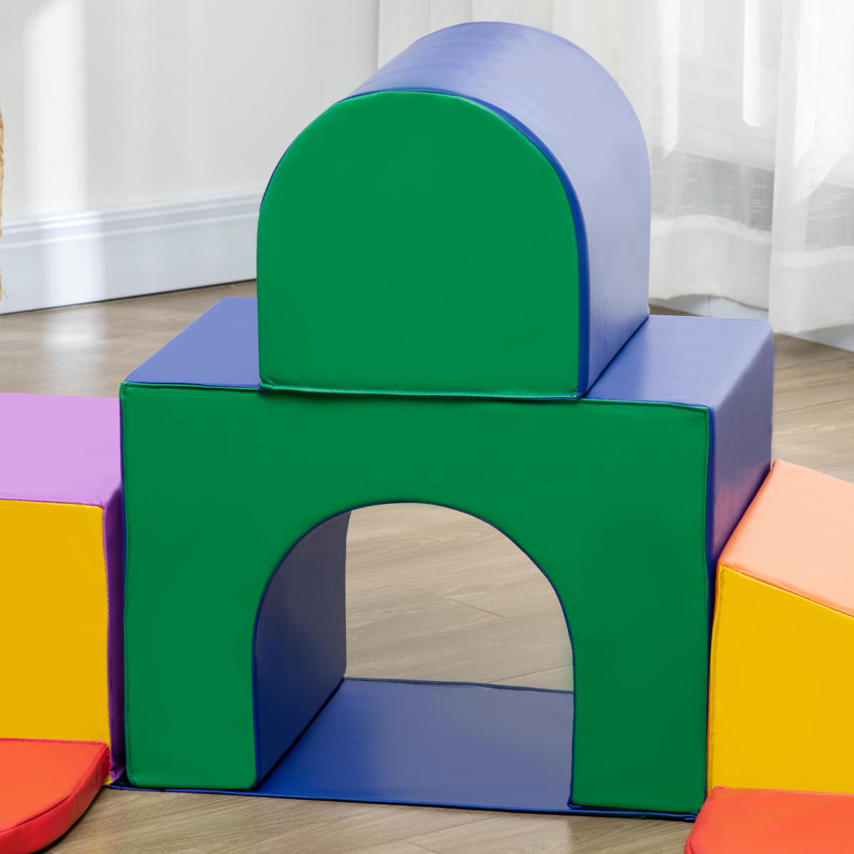 HOMCOM 7-Piece Kids Foam Soft Play Set with Climbing Shapes – Toddler Playroom Climber
