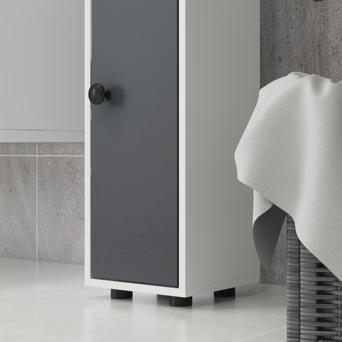 Kleankin Slim Bathroom Cabinet with Drawer, Four Open Shelves & Toilet Roll Storage – Floor Standing Unit, Grey