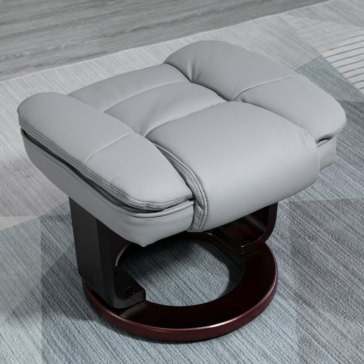 Swivel Manual Recliner & Footrest Set – 135° Recline PU Leather Lounge Chair with Wooden Base, Grey