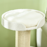 PawHut 2 Tier Cat Tree with Top Basket Cushion and Sisal Scratching Post – Cat Resting Tower, Cream White